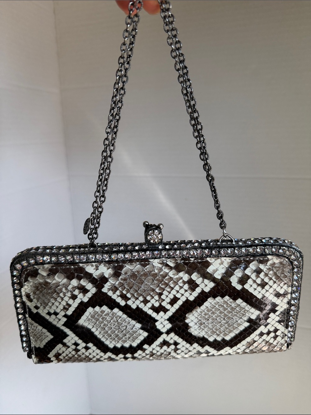 Clara Kasavina Python Print Rhinestone Evening Clutch Bag